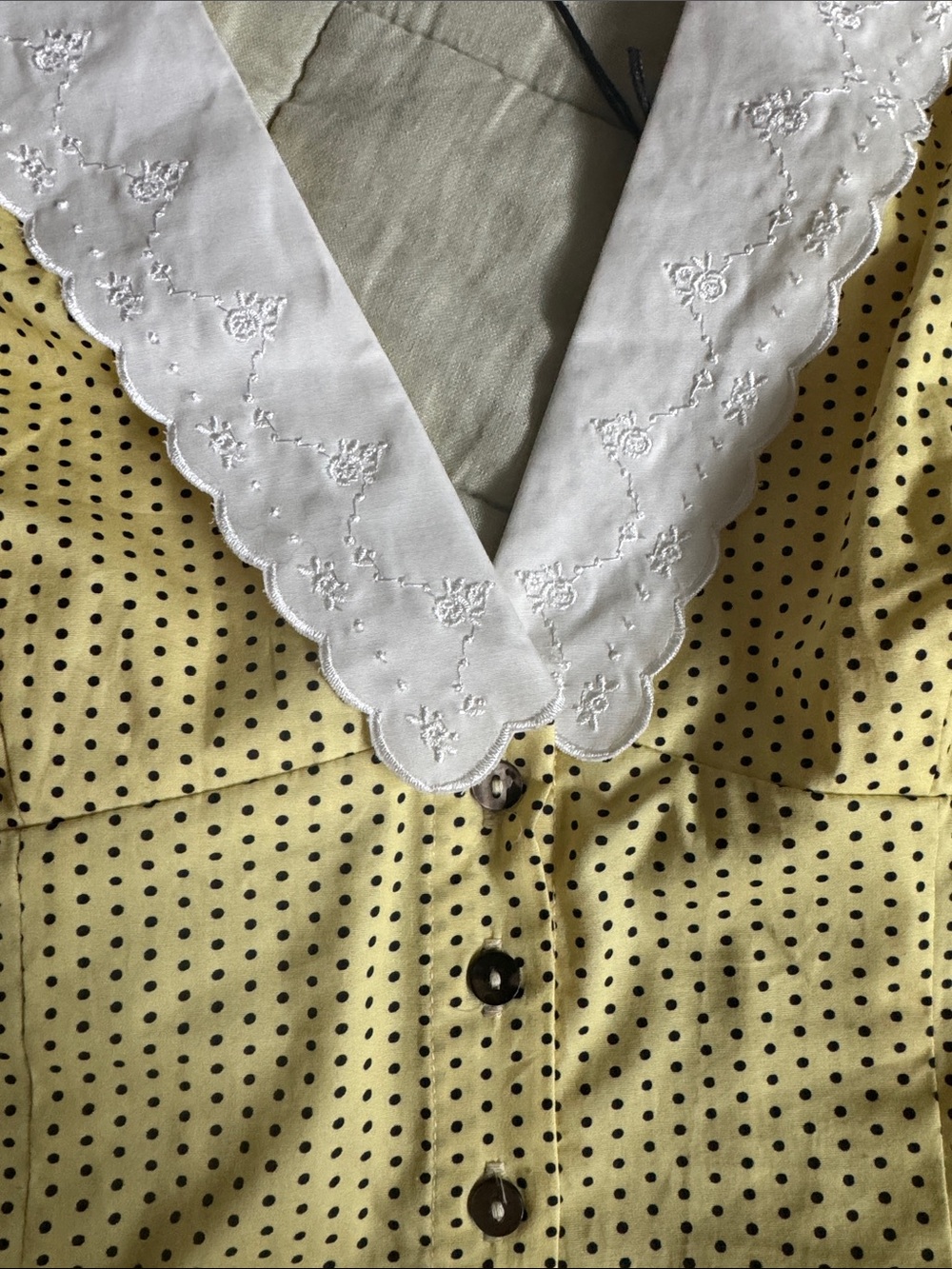 FRANKIE’S BIKINI Marley Poplin Mini Dress Yellow Polka Dot Button-Front Dress - Picture 6 of 12